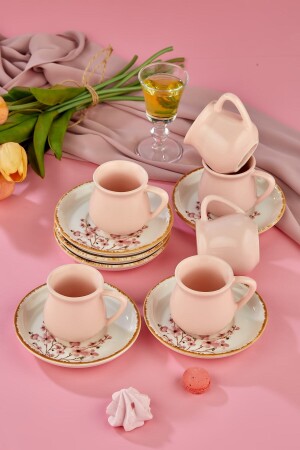 Sakura Pink 12-teiliges Luxus-Kaffeetassen-Set aus Keramik für 6 Personen, Kaffeetasse hoga-gold-kahve - 3