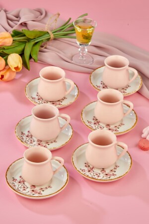 Sakura Pink 12-teiliges Luxus-Kaffeetassen-Set aus Keramik für 6 Personen, Kaffeetasse hoga-gold-kahve - 5