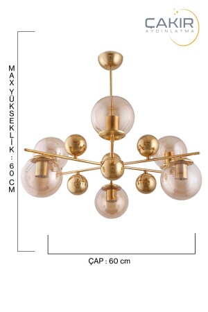 Salkım 6-teiliger goldgelber Honigglas-Hängelampen-Kronleuchter – Çakır Avize - 5