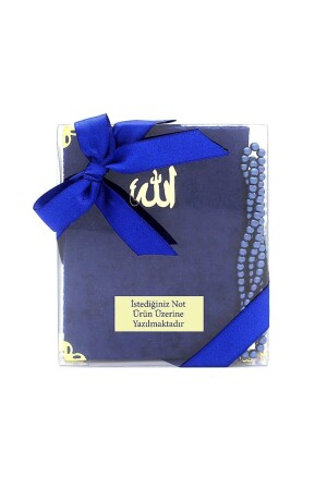 Samt-Yasin-Buch (Taschengröße 12 x 16) – Perlen-Gebetsperlen – Geschenkset mit Acetat-Box (17 x 15), Marineblau - 3