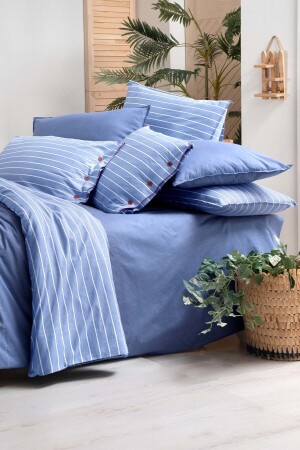 Sandor Blue Double 100% Cotton Fancy Popeline Duvet Cover Set SAREV. 3180614002 - 5