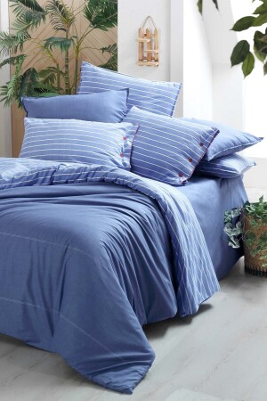 Sandor Blue Double 100% Cotton Fancy Popeline Duvet Cover Set SAREV. 3180614002 - 3