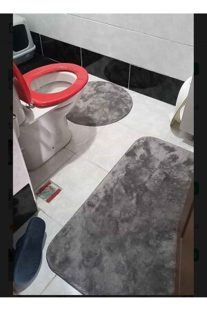 Sarar Post 3'lü Banyo Halısı (60X100, 40X60, 60X60 YUVARLAK) Peluş Post Halı Klozet Takımı Antrasit banyohalı3lu - 5