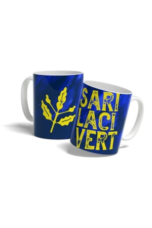 Sarı Lacivert - Lacivert Baskılı Kupa Bardak - 2