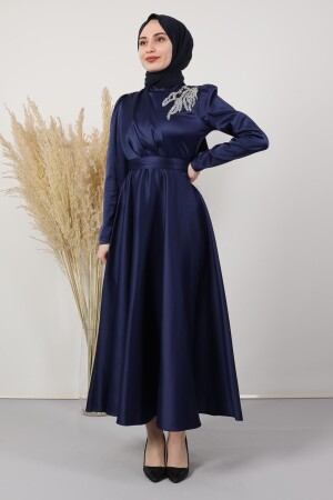 Sate Abendkleid mit gesteinigter Schulter, Marineblau 5041610 - 1