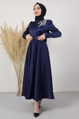 Sate Abendkleid mit gesteinigter Schulter, Marineblau 5041610 - 3