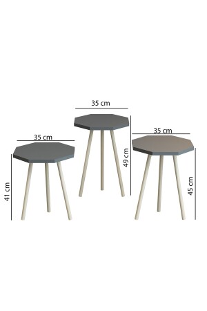 Satz-Couchtisch mit 3 Sitzplätzen, achteckiges Modell, Satz-Couchtisch mit Hainbuchenbeinen, achteckiger Satztisch mit Hornhornbeinen - 5