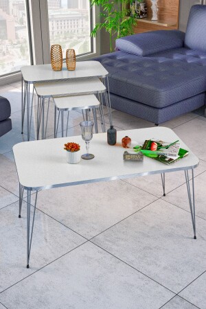 Satztisch Kr und Couchtisch Kr Set Silberweißer Draht TYC00262810518 - 2