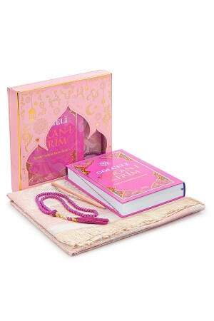 Schattiertes Koran-Set, Gebetsteppich-Set mit Gebetsperlen, Rosa - 3