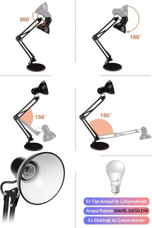 Schreibtischlampe Acrobat Spring Metall 360° abgewinkelt verstellbare bewegliche Schreibtischlampe Schwarz - 8