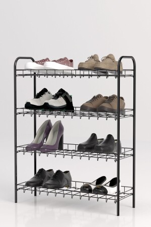 Schuhregal aus Metall, Schuhregal, Schuhregal, Schuh-Organizer, Regal, vierstufiges Schuhregal, Schwarz - 4