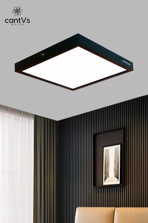 Schwarz gerahmte Decke aus Holz mit LED-Panel, 60 x 60 cm, Panel-Beleuchtung, Kronleuchter, Wohnzimmer, Schlafzimmer, Küche, 6500 K, Weiß, 6060 Schwarz - 4