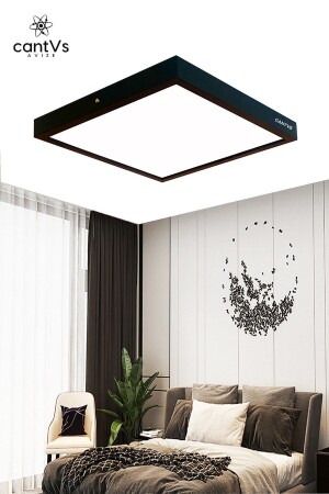 Schwarz gerahmte Decke aus Holz mit LED-Panel, 60 x 60 cm, Panel-Beleuchtung, Kronleuchter, Wohnzimmer, Schlafzimmer, Küche, 6500 K, Weiß, 6060 Schwarz - 5