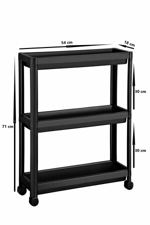 (SCHWARZ) Rechteckiges 3-stöckiges Regal mit Rollen – Badezimmer- und Küchenorganisator - 5