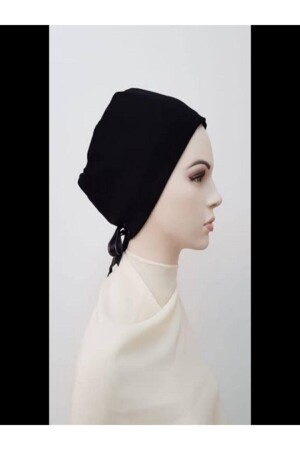 Schwarz-weiß-cremefarbene 3-teilige Hijab-Haube-Produkte bestehen aus gekämmtem Baumwoll-Lycra-Stoff. - 5