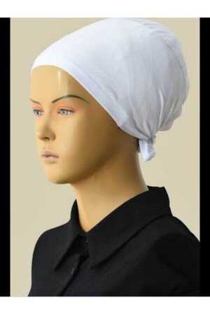 Schwarz-weiß-cremefarbene 3-teilige Hijab-Haube-Produkte bestehen aus gekämmtem Baumwoll-Lycra-Stoff. - 6