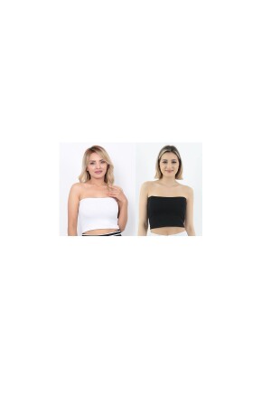 Schwarz-weißes trägerloses Bustier-Crop für Damen - 1