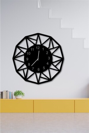 Schwarze 12-seitige Wanduhr aus Holz – 45 x 45 cm, Wanddekoration für Wohnzimmer, Wohnzimmer, Büro, NT0B10943 - 1