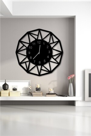 Schwarze 12-seitige Wanduhr aus Holz – 45 x 45 cm, Wanddekoration für Wohnzimmer, Wohnzimmer, Büro, NT0B10943 - 4