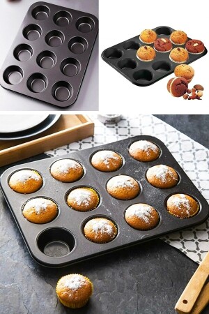 Schwarze 12-teilige Muffin-Kuchenform 26 x 38 cm - 3