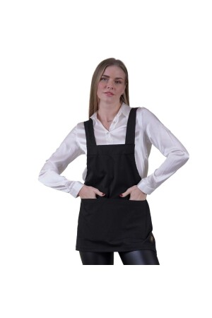 Schwarze Basic-Mehrzweckschürze mit doppelter Tasche, Schürze für Chefkoch, Barista, Maler, Arbeiter, Küchenschürze - 2