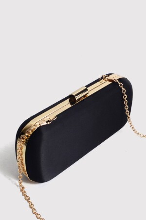 Schwarze Damen-Clutch-Abendtasche aus Satin mit goldenem Überzug - 3