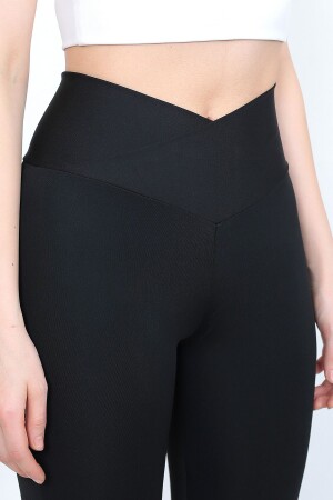 Schwarze Damen-Sportstrumpfhose, 1 Größe, mit hoher Taille und Kreuzgürtel - 1