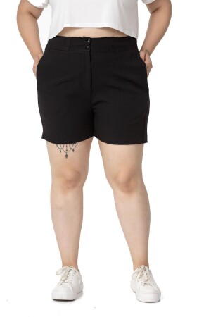 Schwarze Plus-Size-Shorts mit seitlichen und hinteren elastischen Taillentaschen - 1