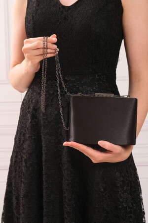 Schwarze Satin-Abendkleid-Clutch-Portfolio-Tasche für Damen - 4