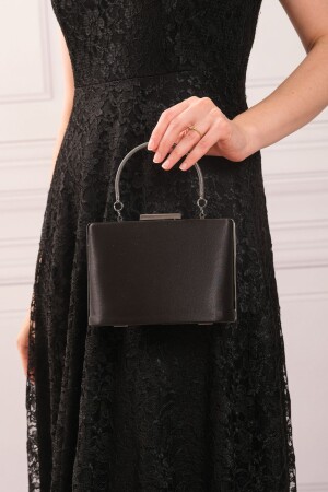 Schwarze Satin-Abendkleid-Clutch-Portfolio-Tasche für Damen - 5