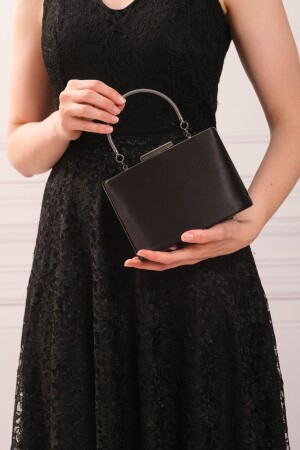 Schwarze Satin-Abendkleid-Clutch-Portfolio-Tasche für Damen - 6