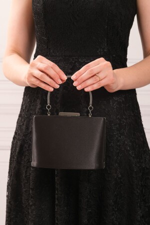 Schwarze Satin-Abendkleid-Clutch-Portfolio-Tasche für Damen - 7