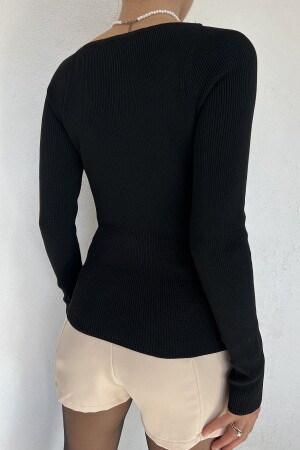 Schwarze Strickbluse mit herzförmigem Ausschnitt für Damen SL3396 - 7