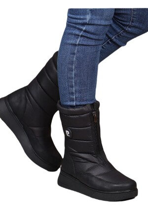 Schwarze wasserdichte Pelz-Schneestiefel mit Reißverschluss für Damen - 1