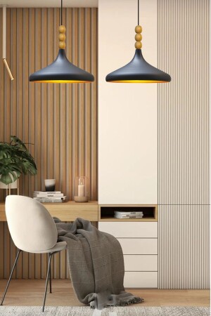 Schwarzer Champion Einzel-Kronleuchter mit Holzperlen, Hängelampe, Wohnzimmer, Küche, Boutique-Lampe, Beleuchtung, Kronleuchter BMM2066WM3 - 5