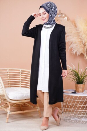 Schwarzer saisonaler langer Strick-Cardigan für Damen - 1