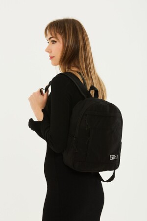 Schwarzer U1-Rucksack mit 3 Reißverschlüssen und 5 Fächern aus Canvas-Stoff, Unisex, Schule, Sport, täglicher Gebrauch, U: 35 - 3