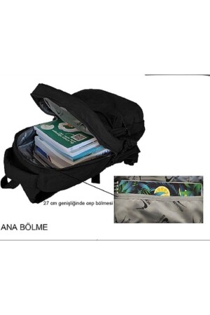 Schwarzer, wasserfester Crinkle-Stoff, großer Schulrucksack, Reisetasche / 2300 2300sırtmxs - 8