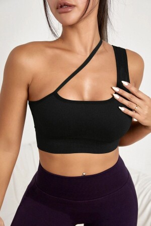 Schwarzes Bustier mit One-Shoulder-Crop-Top und überkreuzten Trägern für Damen - 1