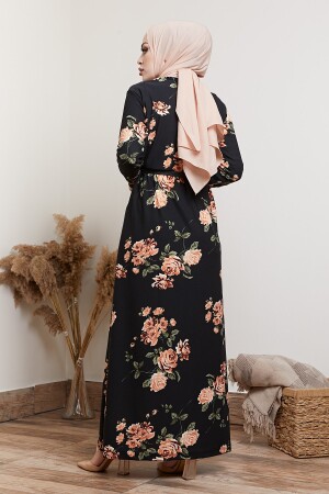 Schwarzes Hijab-Kleid mit Blumenmuster für Damen - 4