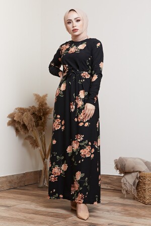 Schwarzes Hijab-Kleid mit Blumenmuster für Damen ZARA3000 - 1