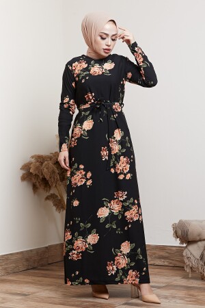 Schwarzes Hijab-Kleid mit Blumenmuster für Damen ZARA3000 - 2