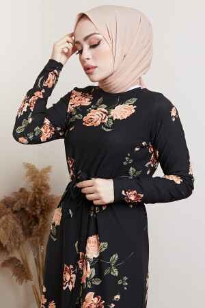 Schwarzes Hijab-Kleid mit Blumenmuster für Damen ZARA3000 - 3