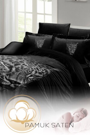 Schwarzes Leoparden-Doppelbettbezug-Set, speziell gewebter Baumwollsatin, 3D-Sonderdesign MONOHOME24598 - 7