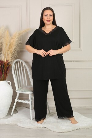 Schwarzes Pyjama-Set für Damen in Übergröße - 1