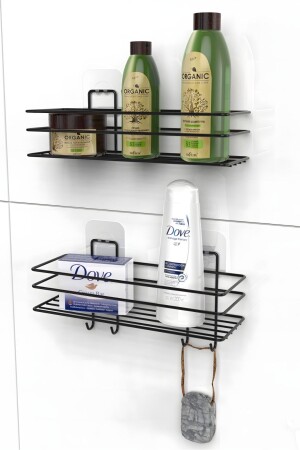 Schwarzes selbstklebendes 2er-Set Badezimmer-Organizer, Shampoo-Halter, Badezimmer-Regal, Duschregal-Organizer - 2