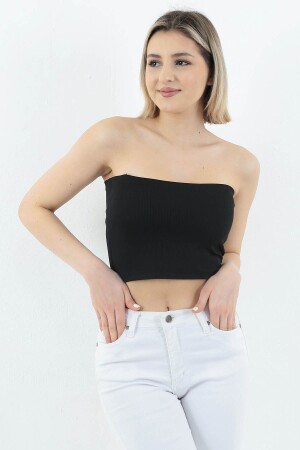 Schwarzes trägerloses Bustier-Crop für Damen - 1