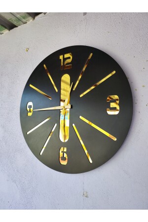 Schwarzgoldfarbenes Geschenk, dekorative Wanduhr aus Holz mit verschiedenen Mustern, 50 cm, weißschwarzes Paar - 4