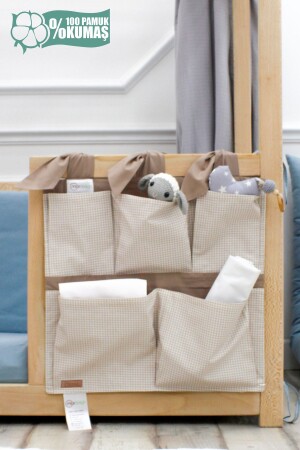 Seitlicher Organizer für das Kinderbett für Neugeborene – Babyzimmer-Organizer mit 5 Fächern – Kariertes Muster – Svalbard-Serie - 2