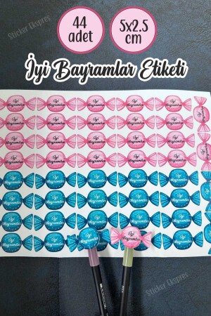 Şeker Şeklinde İyi Bayramlar Etiketi 5x2.5 cm 44 Adet Suya Dayanıklı Sticker - 2